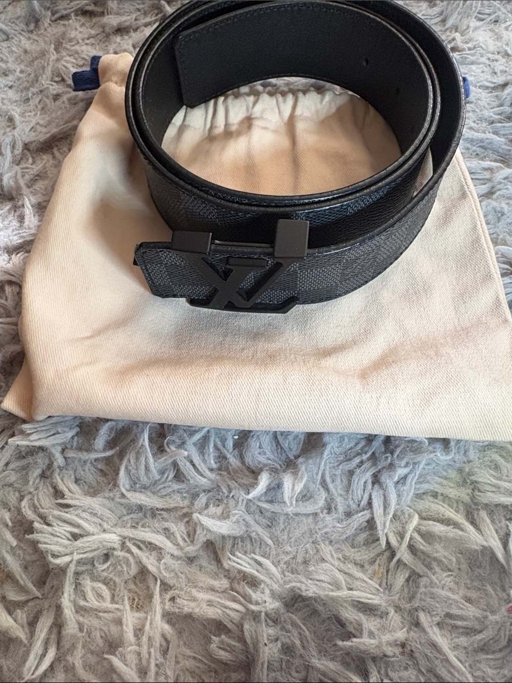 Louis Vuitton Black Textured Monogram Belt with Matte LV Buckle